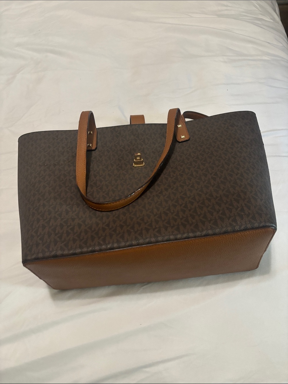 Brown Monogram Tote Bag with Tan Trim